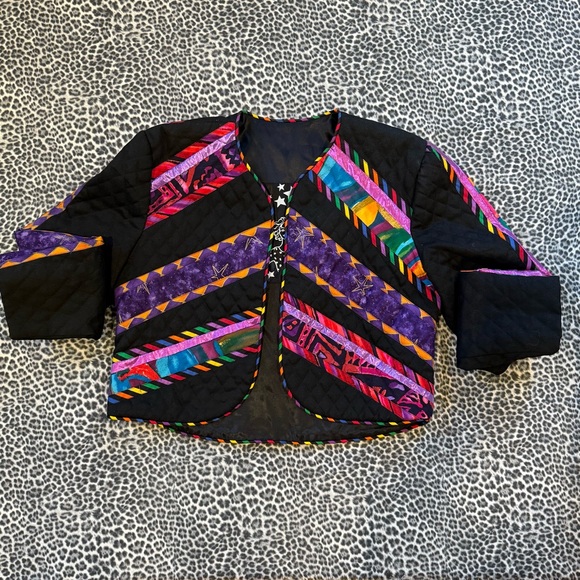 Marie Studer Design Vintage Colorful Quilted Geometric Cropped  Jacket USA Small - Picture 3 of 15